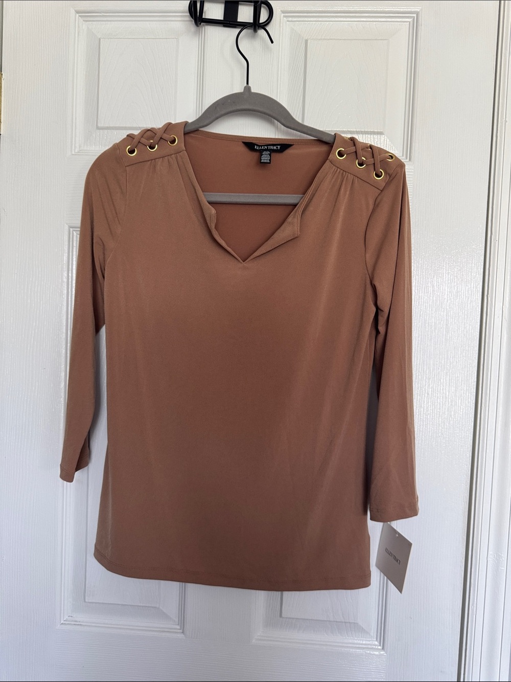 Lace-Up Grommet Shoulder Long Sleeve Top